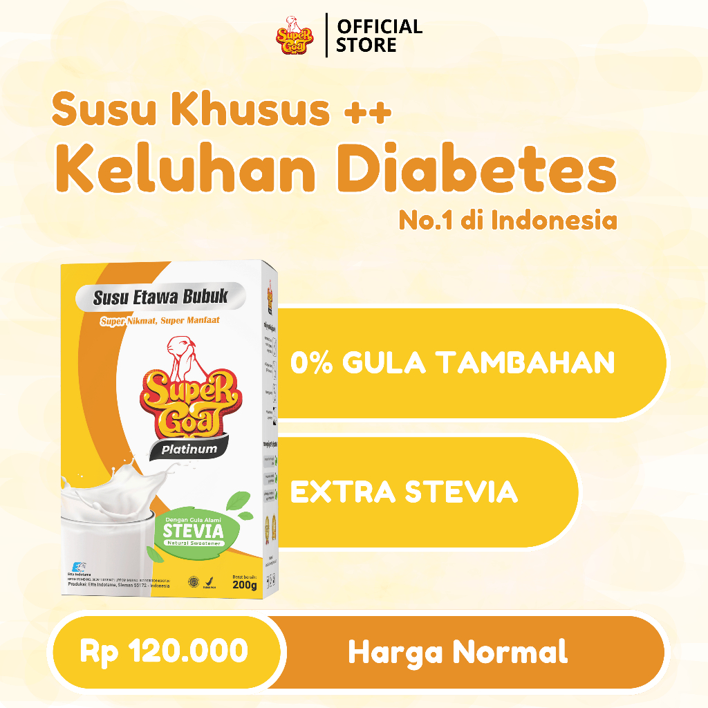 

SUPERGOAT STEVIA Susu Kambing Etawa Bubuk Original 100% Asli - Herbal Alami untuk Penderita Diabetes