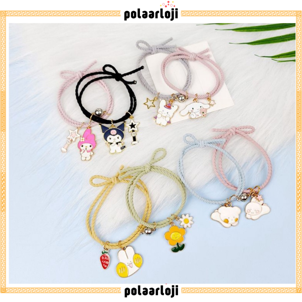 PA 2 Pcs Gelang Magnet 1 Pasang Gelang Couple Magnet Pasangan Karet Desain Kuromi Bear Rabbit Cinnam
