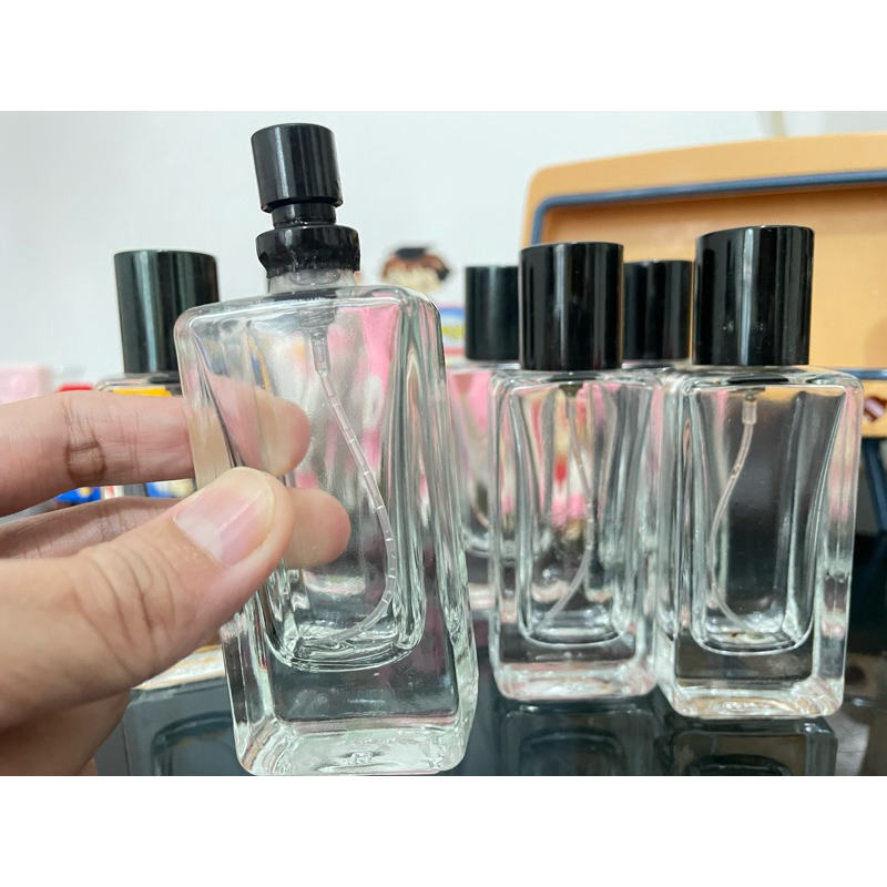 Botol Press kaca parfume Pump Silver Tutup FULL Warna Hitam