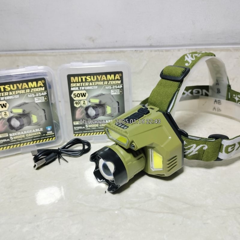 senter kapala multifingsi MS-254P sensor gerak LED chip laser 5150LM IP66 5 mode cahaya sos+ cob war