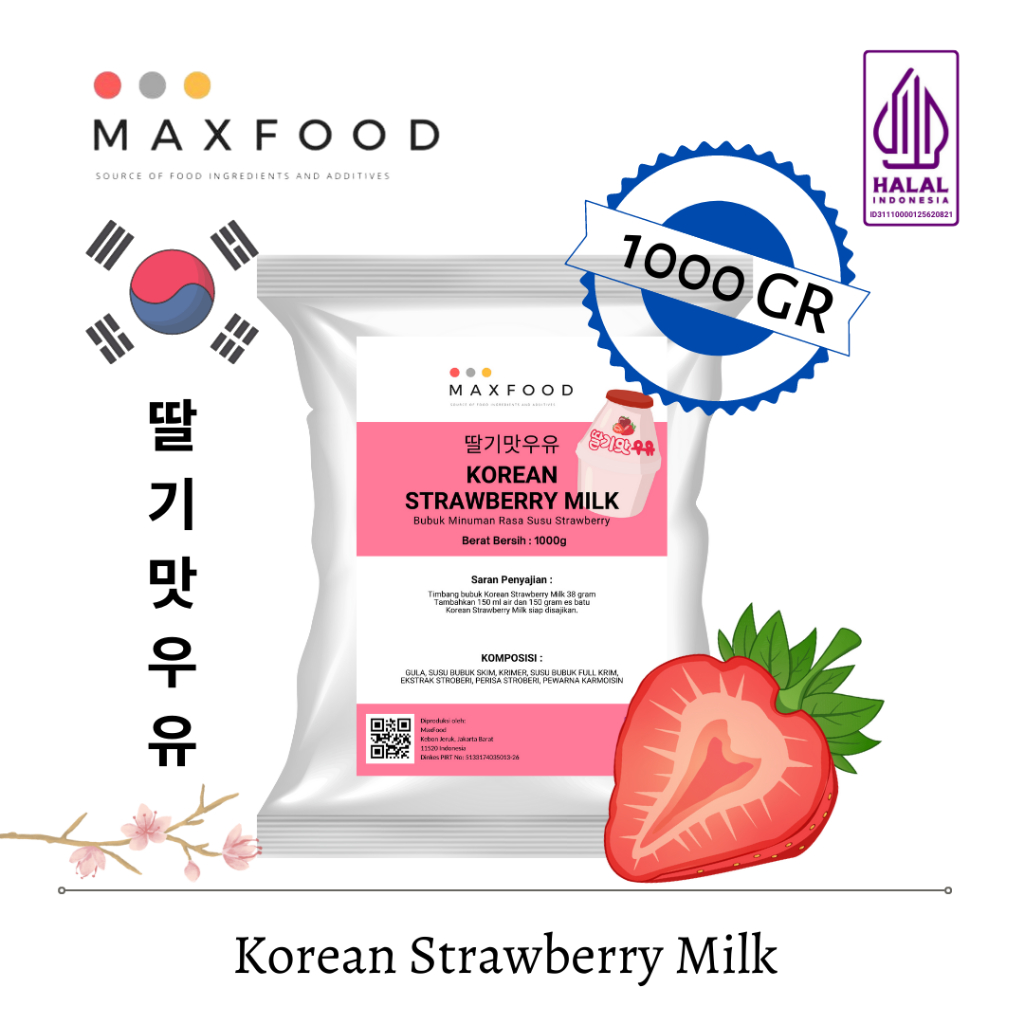 MAXFOOD PREMIX KOREAN STRAWBERRY MILKSHAKE / MAX FOOD BUBUK MINUMAN KOREA STRAWBERRY DENGAN SUSU