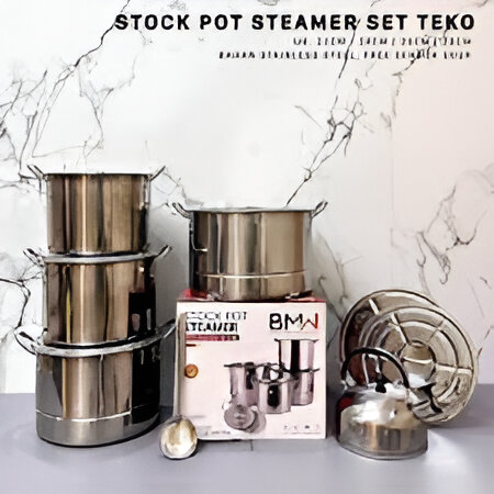 Panci Kukus Set 4pcs+1 Teko BMW / Set Pot Steamer Stainless Steel / Panci Premium