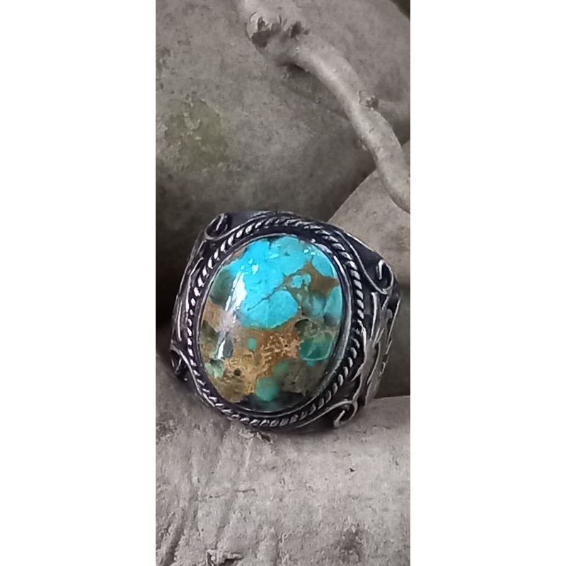 BATU AKIK PIRUS PERSIA IJO BIRU URAT EMAS RING PERAK HM