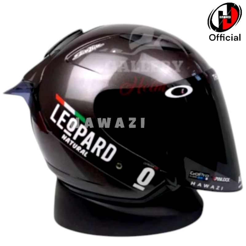 KYT GALAXY FLAT R GUNMETAL PAKET GANTENG LEOPARD | HELM KYT HALF FACE SNI