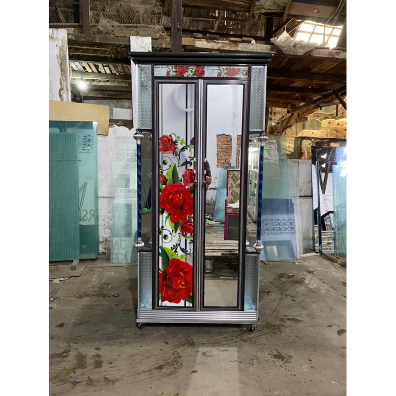 LEMARI PAKAIAN 2 PINTU 3 PINTU 4 PINTU ALUMINIUM KACA MOTIF MURAH PALEMBANG
