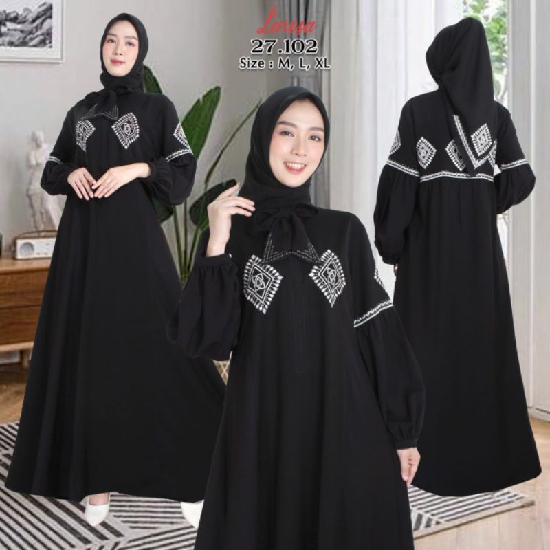 GAMIS LAROSA HITAM 27.102 BORDIR SET HIJAB /  DRESS +  HIJAB LAROSA  /  GAMIS ABAYA BORDIR by LAROSA
