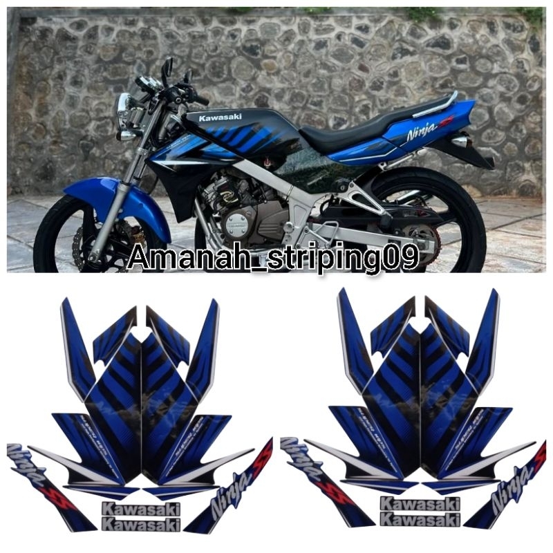 Stiker striping motor kawasaki Ninja SS Zebra warna biru tahun 2014 2015 ful set body berkualitas