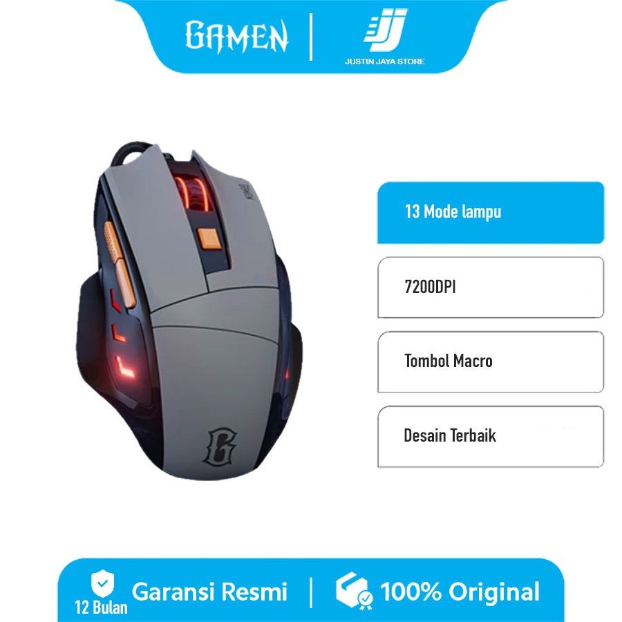 GAMEN Mouse Gaming Kabel 7200 DPI 6 Level DPI 16.8 Juta Warna RGB 13 Mode RGB 6 Macro Button GM300 F