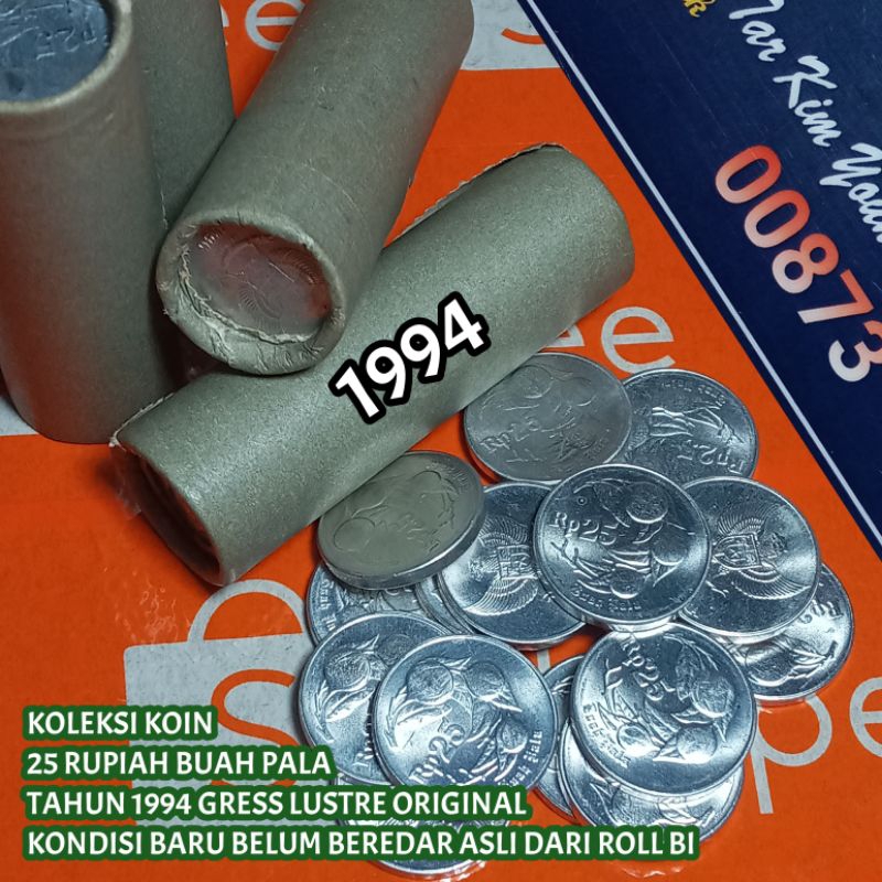 UKI094Coin 25 Rupiah (Buah Pala) Thn 1994 Gress Lustre Original