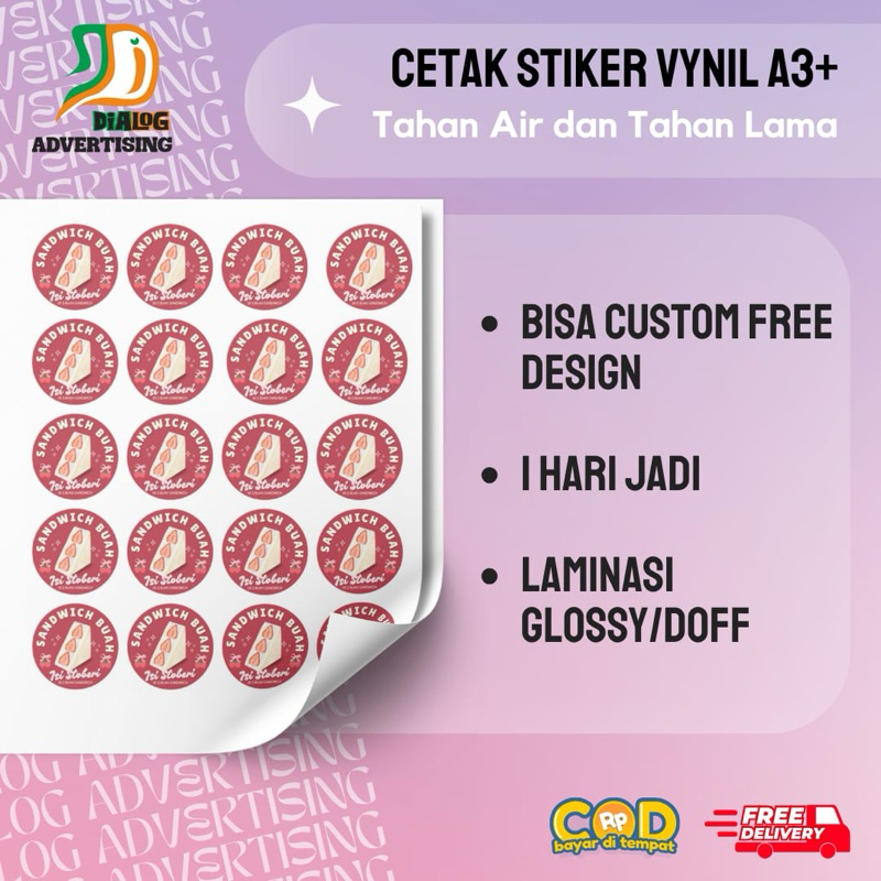 CETAK STIKER VYNIL A3+ CUSTOM STIKER TAHAN AIR MURAH