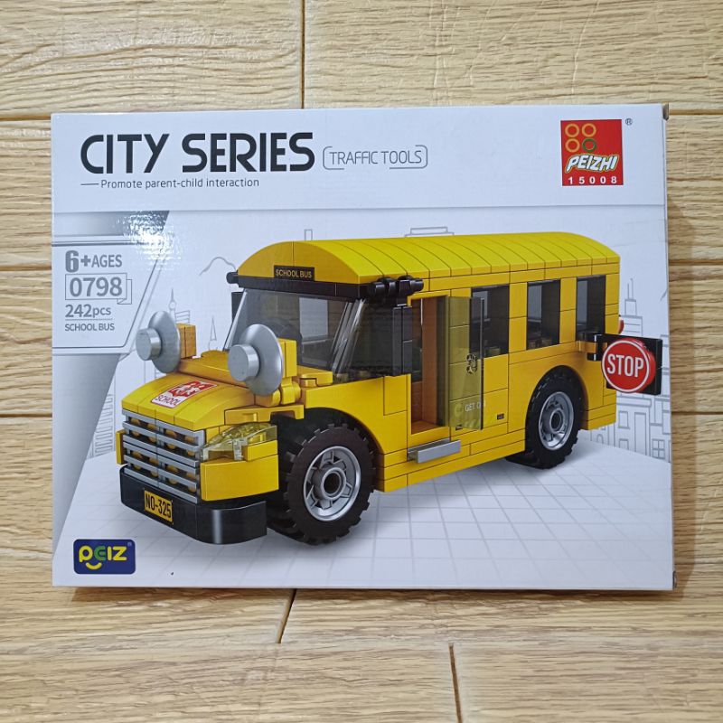 mainan diy balok susun edukatif Car traffic tools Peizhi vehicle school bus 0798 towing cart 0801 Bu