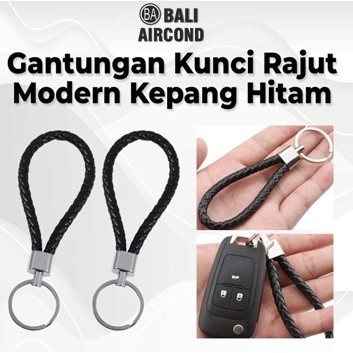 Gantungan Kunci Tali Anyam Kepang Cantolan Kait Kunci Mobil Motor Kamar Tali Kulit Rajut Hitam
