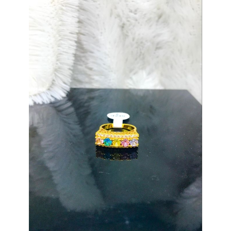 Cincin permata warna warni rainbow mirip emas 0267