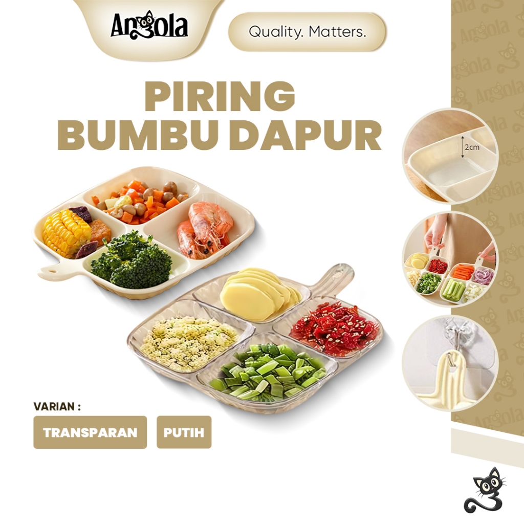 ANGOLA Piring Persiapan Bumbu Masak Mini 4 Sekat L04 Wadah Saos Bumbu Racik/Food Preparation Plate