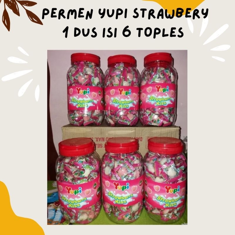 

PERMEN YUPI STRAWBERRY KISS JAR 1 KARTON ISI 6 TOPLES