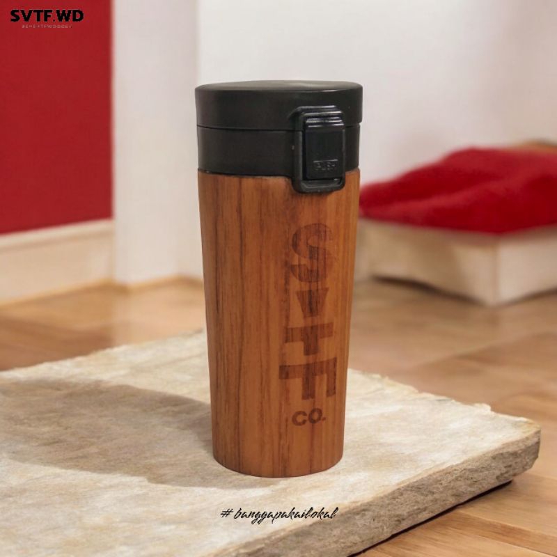 Tumbler Kayu Jati Custom || Tumbler Custom || Botol Minum Custom Logo/Nama/Tulisan - Kado Ulang Tahu