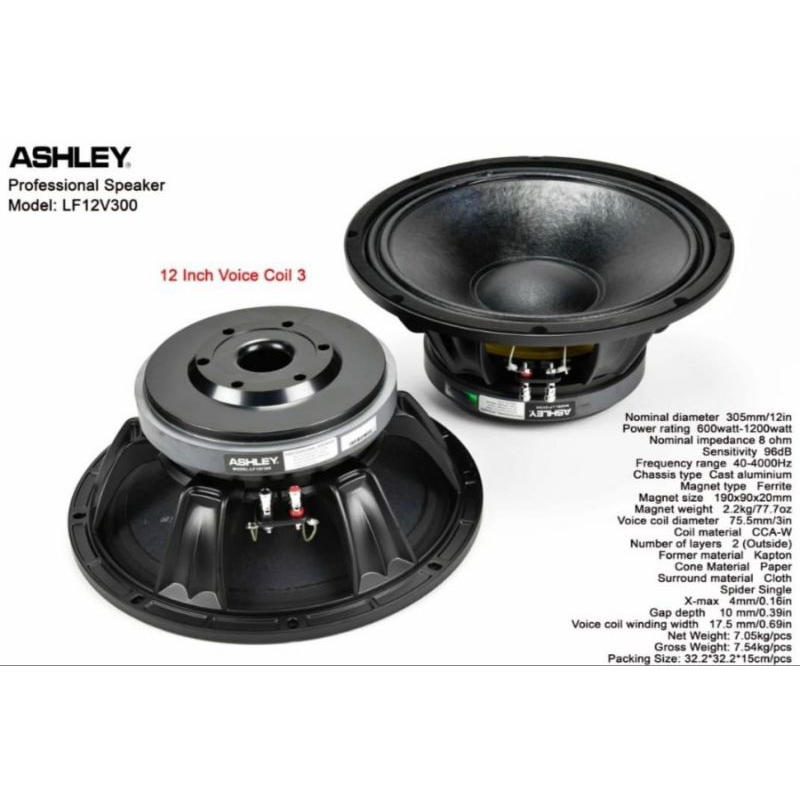 Speaker Komponen ASHLEY 12V300 Original / Speaker Component LF12V300 Original Ashley - 1000 Watt voi