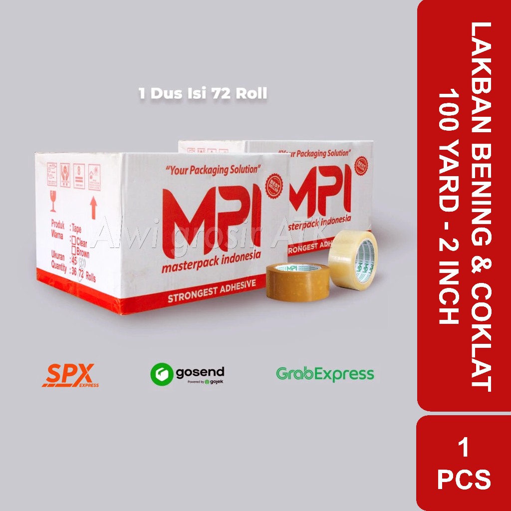 

(1 Dus = 72 Pcs) Lakban Bening & Coklat MPI – 100 Yard x 45mm Tebal
