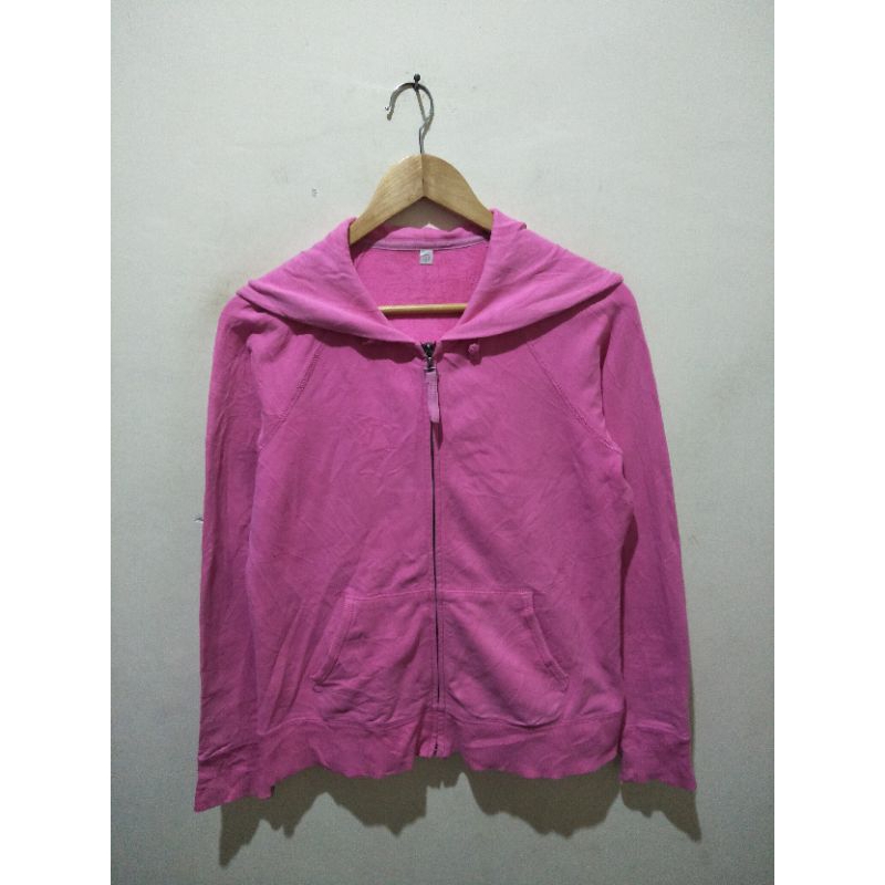 jaket zipper hoodie pink polos uniqlo second original