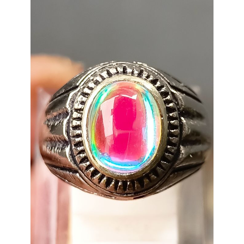 Cincin Batu Akik Kalimaya Pelangi / India , Size Kecil