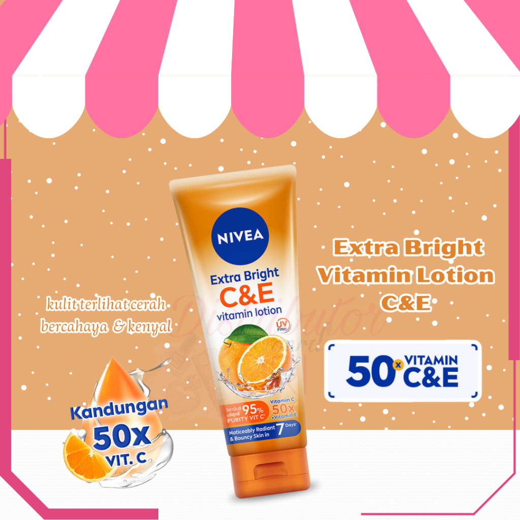 NIVEA Body Lotion Extra Bright C&E Vitamin Lotion 180ml - Mencerahkan & kulit kenyal dalam 7 hari | 