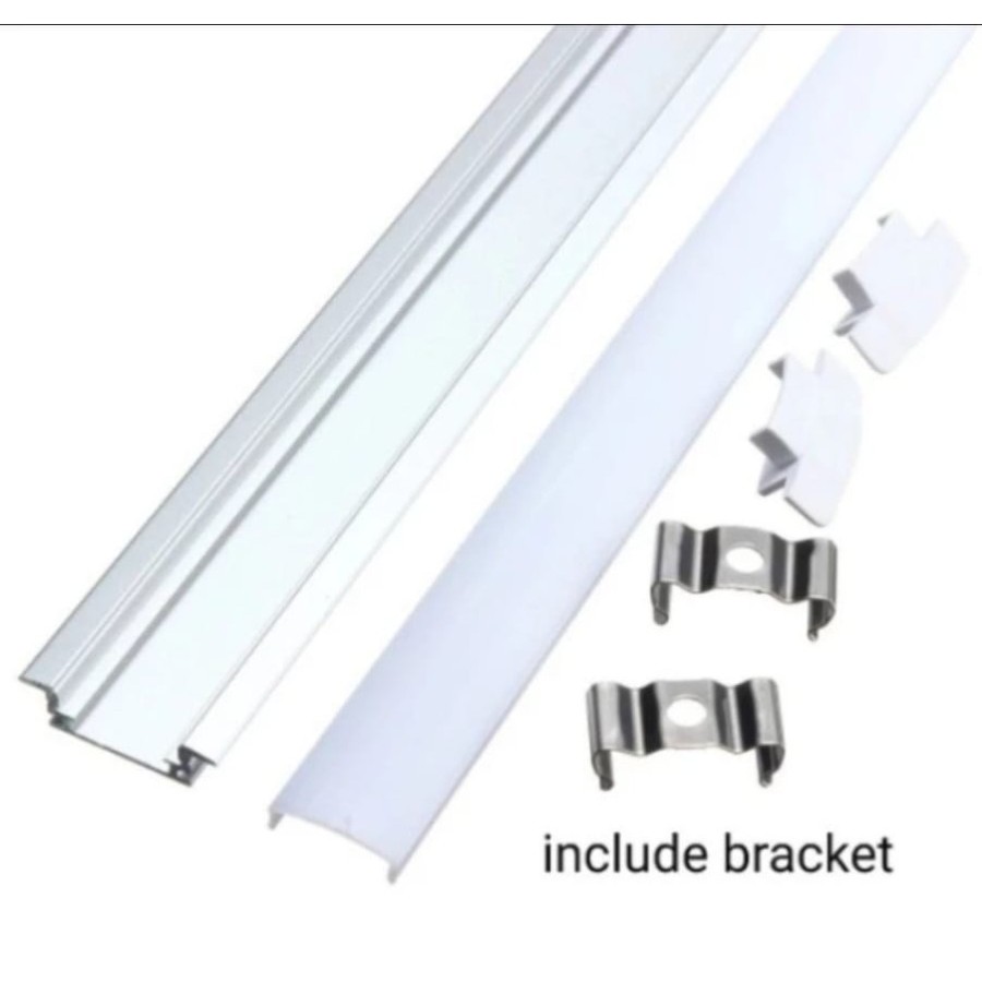 U Channel Sayap YW Silver Aluminium untuk Led Strip 1 meter Hitam 1meter