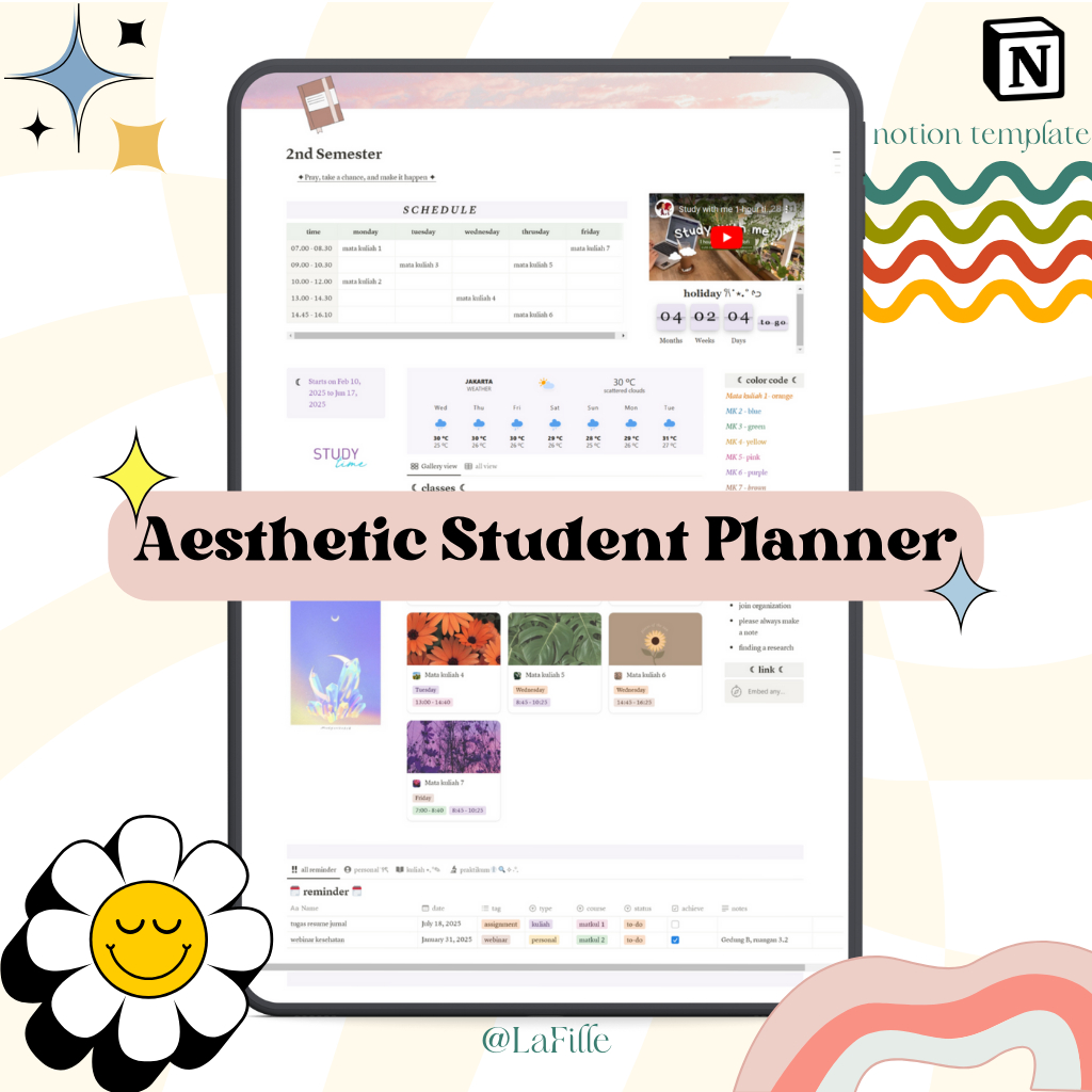 Aesthetic Student Planner by LaFille ⋆｡°✎ ˎˊ˗ | Notion Template | Student Planner | Digital Planner