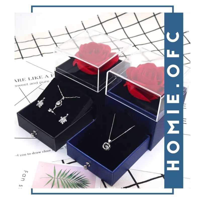 

HOMIE.OFC Kotak Perhiasan Kalung Cincin Lamaran Bunga Mawar/Gift box/Jewelry Box/Eternal Rose Gift Box