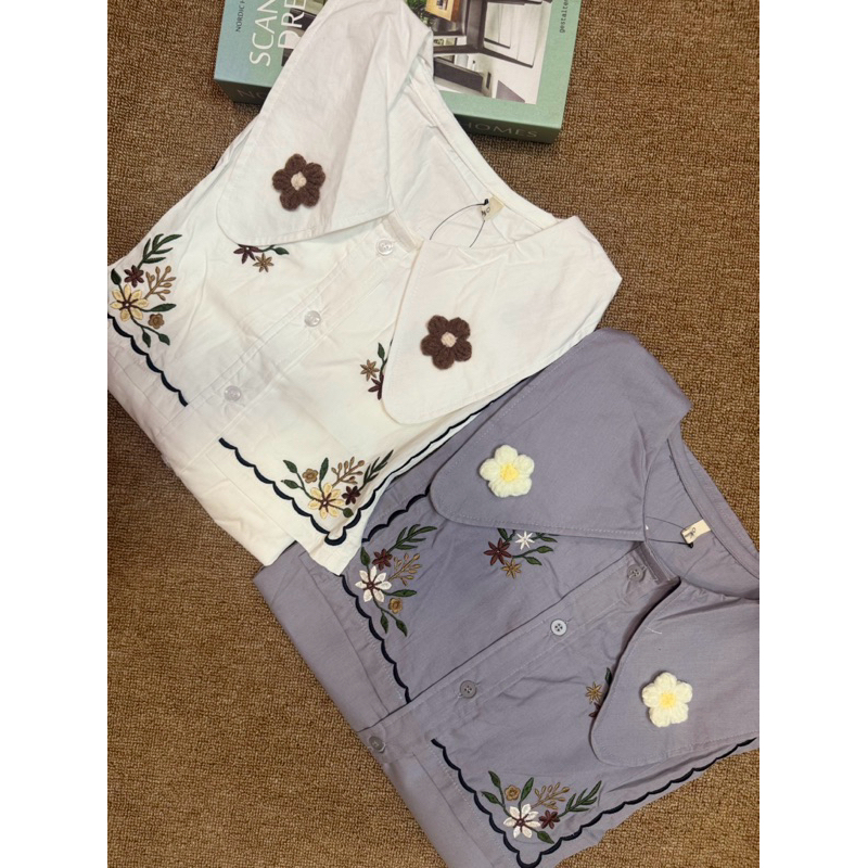 kemeja kerah bordir Bunga