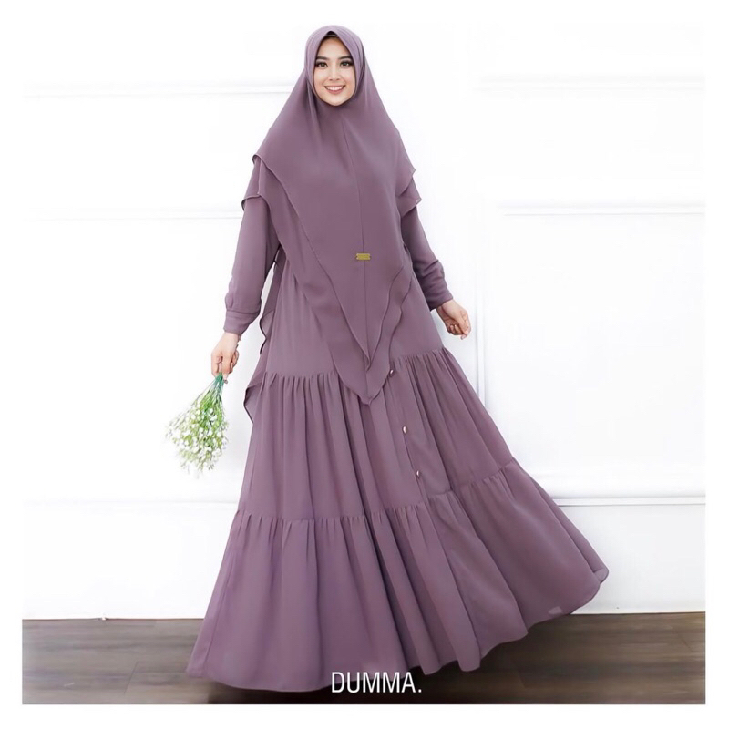Gamis Syari Set Hijab Murah | Gamis Set Jilbab Ceruty Babydoll Ori | Gamis Ceruty Motif Bunga