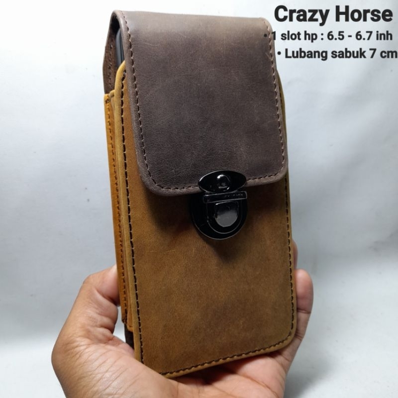 Dompet HP Pinggang Pria Single Slot Kulit Crazy Horse