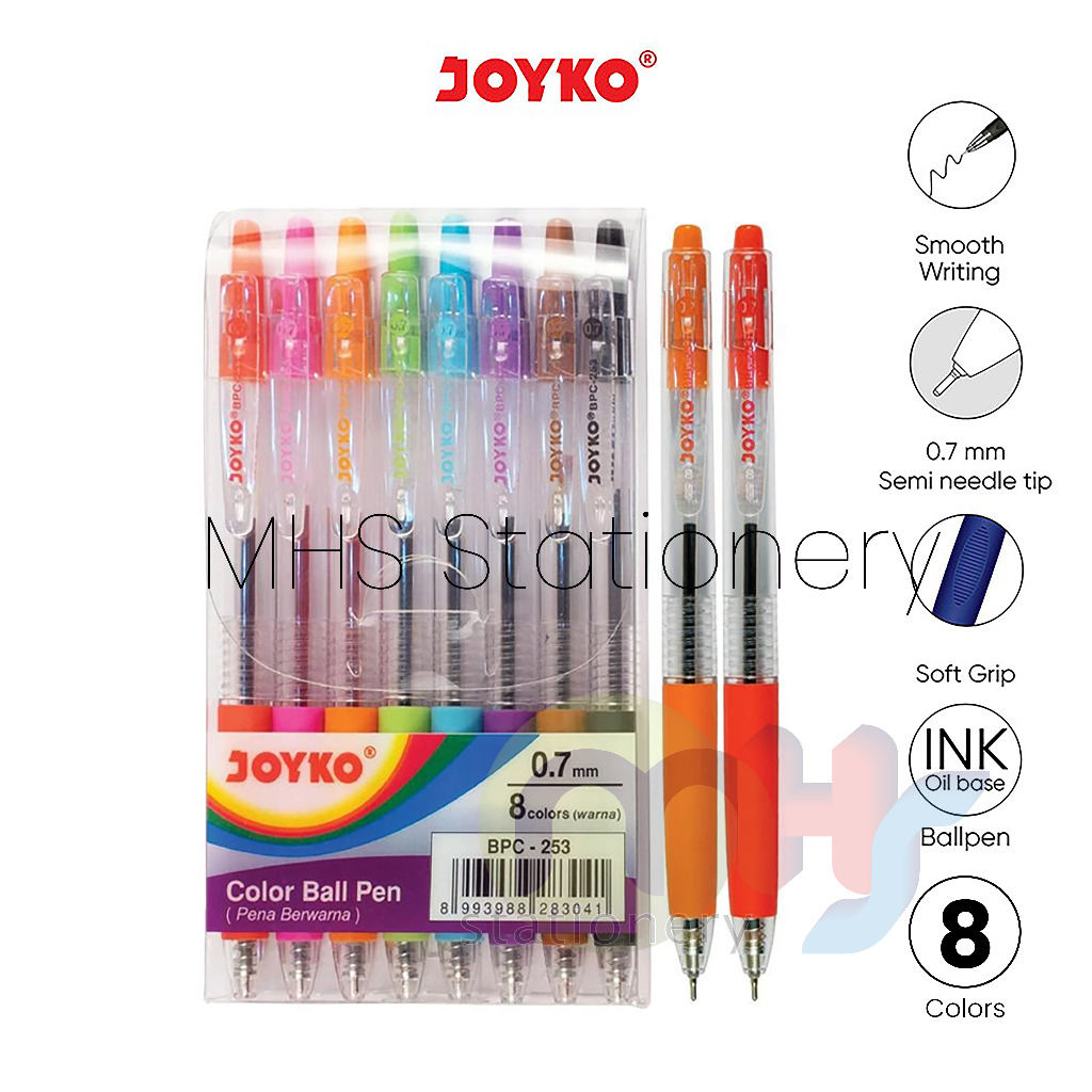 

Ball Pen Pulpen Pena Bolpoin Ballpoint Pen Warna Joyko BPC-253 8 Colors 0.7 mm