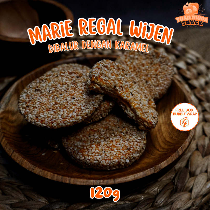 

Biskuit Marie Regal Wijen 120g Dibalut Dengan Karamel Manis