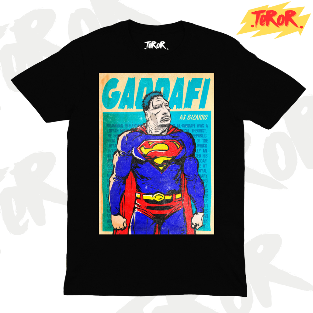 TeRoR MUAMMAR GADDAFI Kaos Pria T-shirt COMICS VINTAGE Hitam 24s