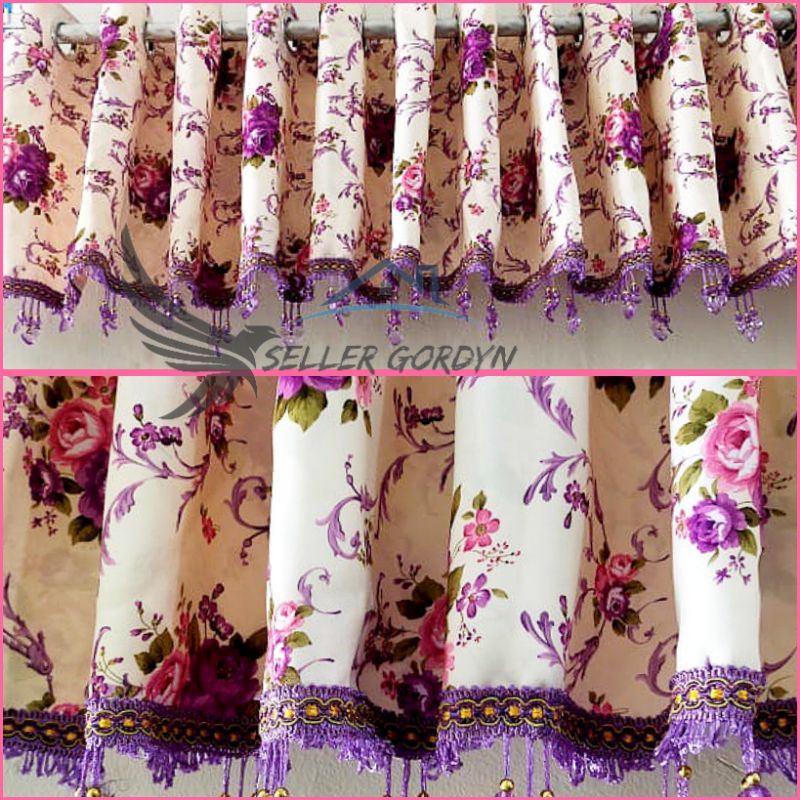 gorden poni bahan blackout premium motif bunga shaby chick murah ungu hijau