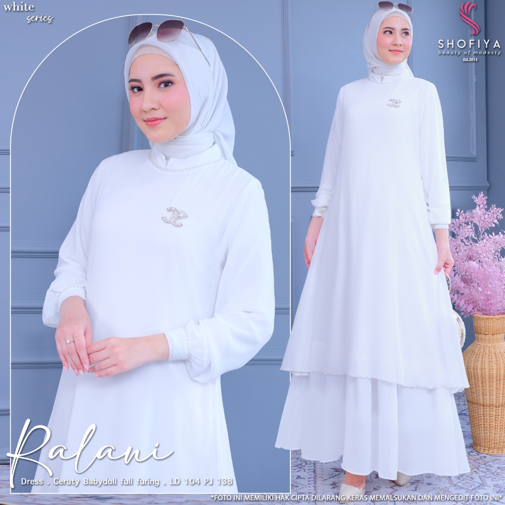 [LD 104] RALANI DRESS GAUN PESTA MUSLIMAH GAMIS HAJI UMROH POLOS HITAM PUTIH ORI BY SHOFIYA