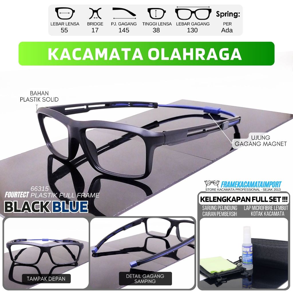 Kacamata Pria Kotak Plastik Gagang Magnet