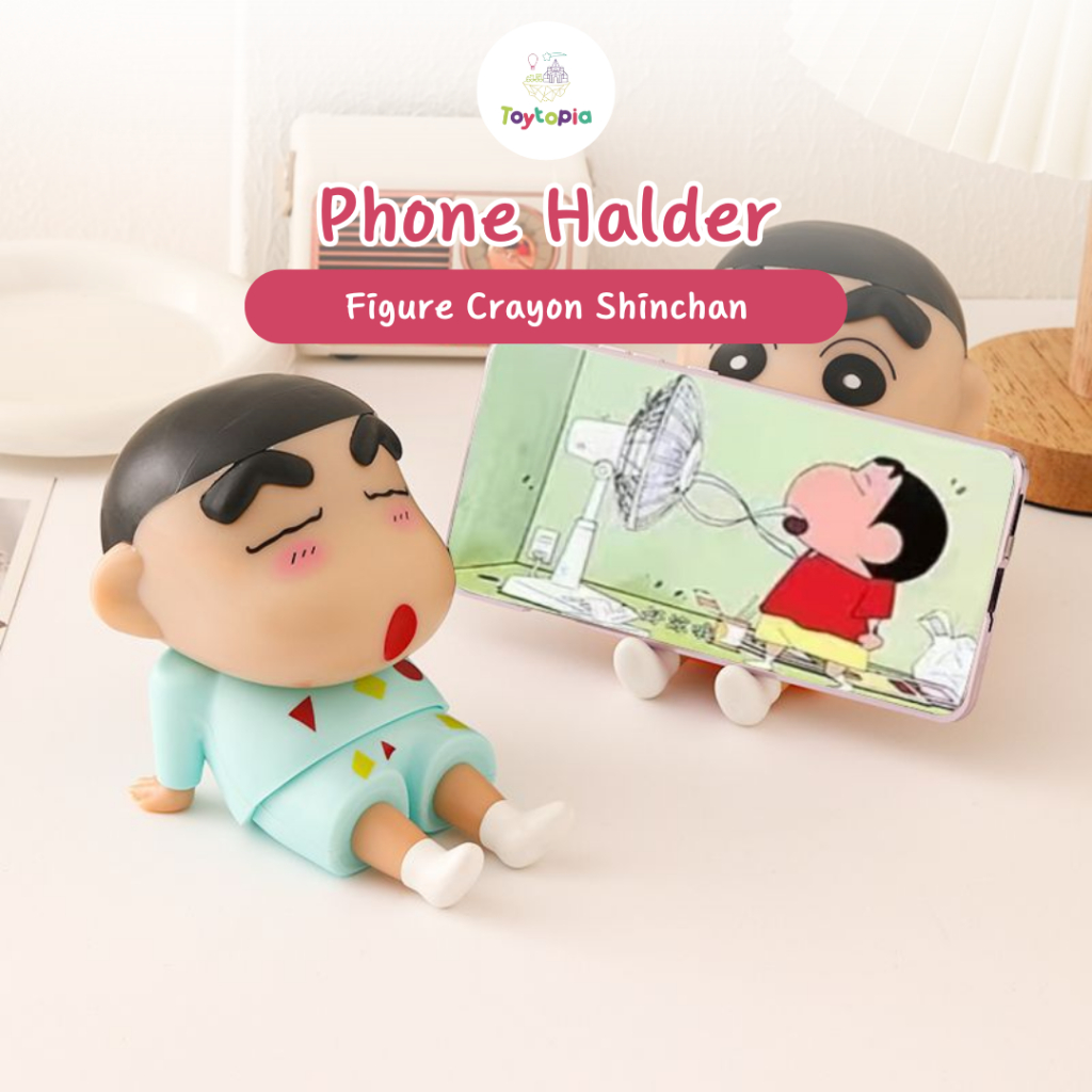 Figure Crayon Shinchan Lazy santai Phone Holder Crayon Shinchan Figure Toys Crayon Shinchan Pajangan