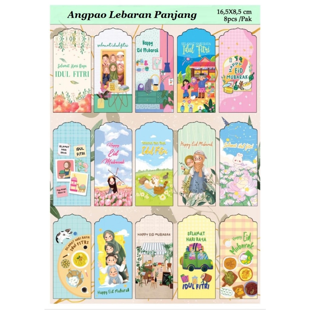 

Angpao lebaran idul fitri panjang L isi 8 pcs 16,5x8,5 cm