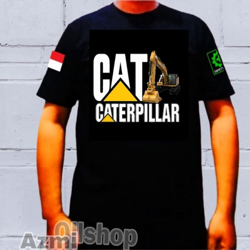 Baju kaos lengan pendek hitam excavator Caterpillar