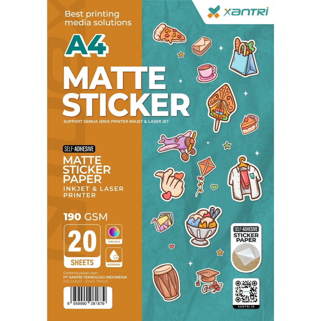 

Xantri - Sticker Kertas Xantri Putih Doff Inkjet Print Matte White Paper Xantri 190 gsm A4 20 lembar Paper InkJet Sticker White Matte A4 190 gsm