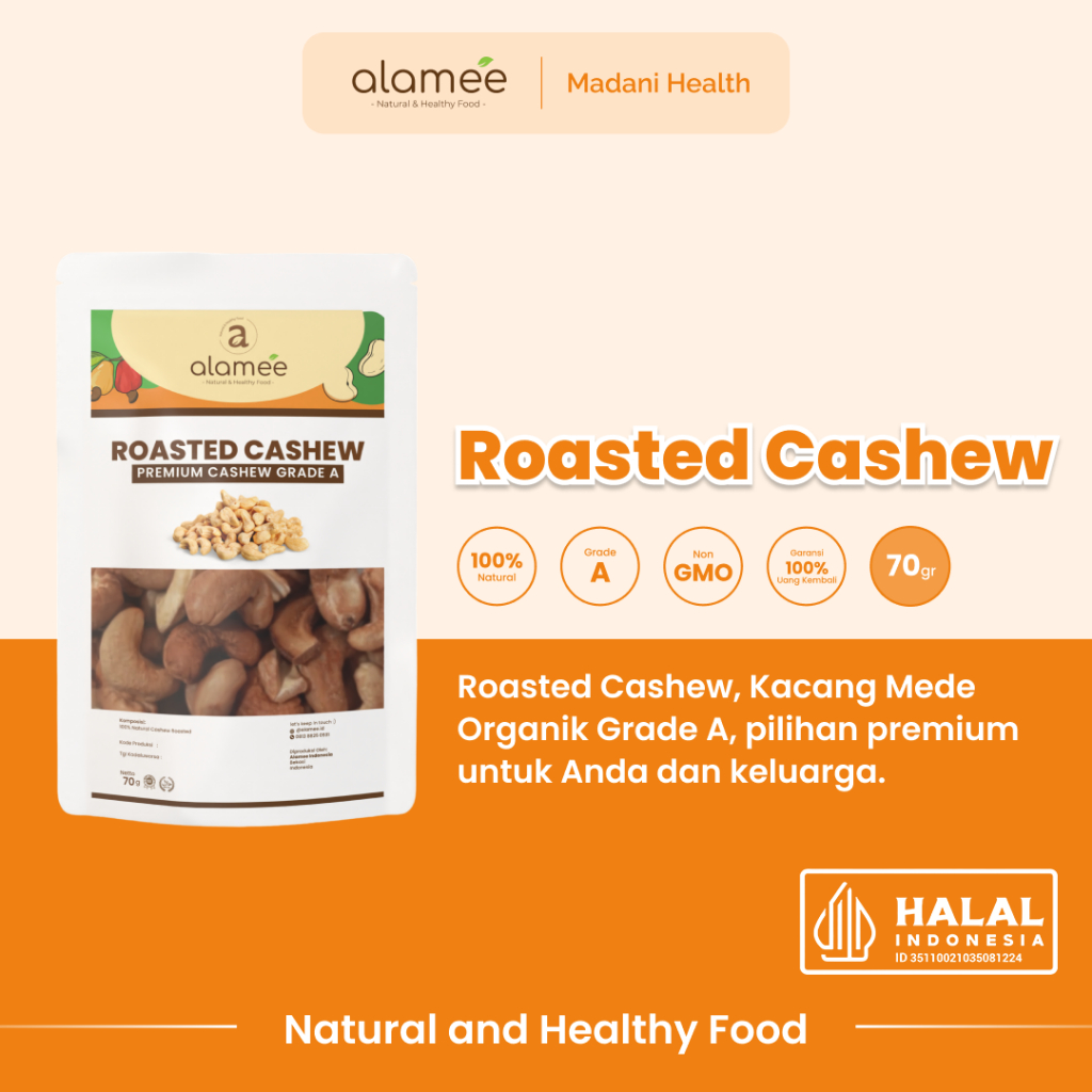 

ALAMEE Kacang Mede Mete Mente Cashew Panggang Roasted Oven Original Premium Grade A Utuh Matang Asli 70g