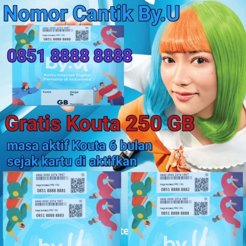 promo Kartu perdana nomor cantik by.U Gratis kuota 250GB masa aktif (6 bulan dari kartu aktif