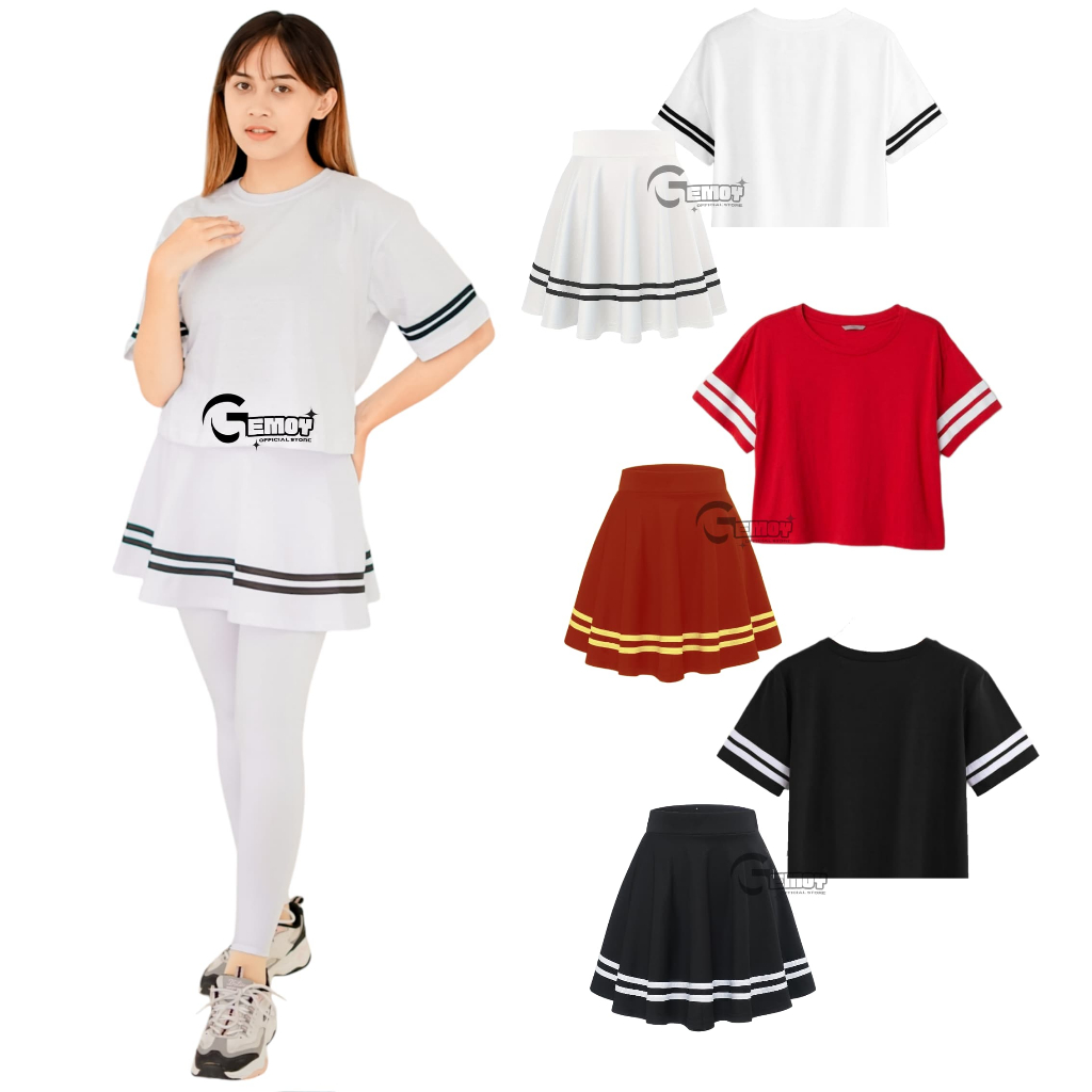 Setelan Crop Stripe Hitam Rok Stripe Hitam Wanita Kasual Olahraga Gym Zumba Line Dance Setelan Rok K