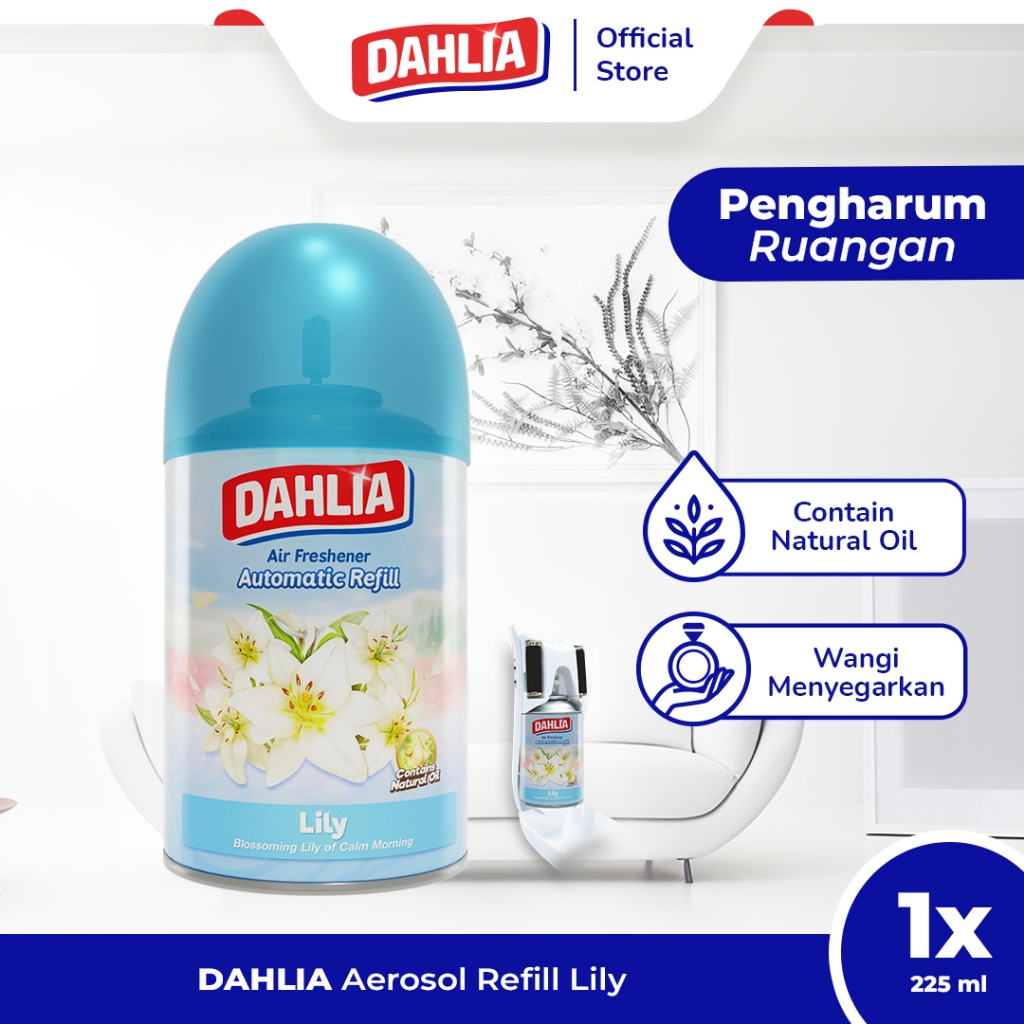 Dahlia Air Freshener Automatic Refill Lily Isi 1 (225ml) - Pengharum Ruangan Otomatis, Wangi Elegan,
