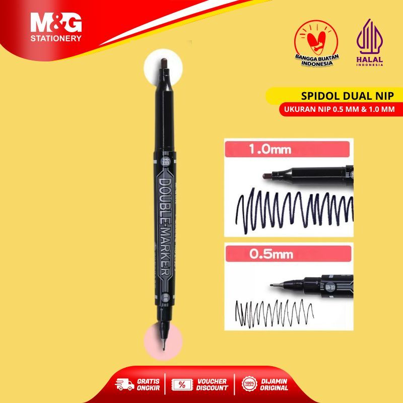 

M&G Spidol Permanen Double Tip 2 Ujung Ganda Pulpen 0.5 dan 1.0 Pilihan Warna Merah Hitam Biru Tidak Mudah Luntur Warna Jelas Cocok untuk Semua Catatan