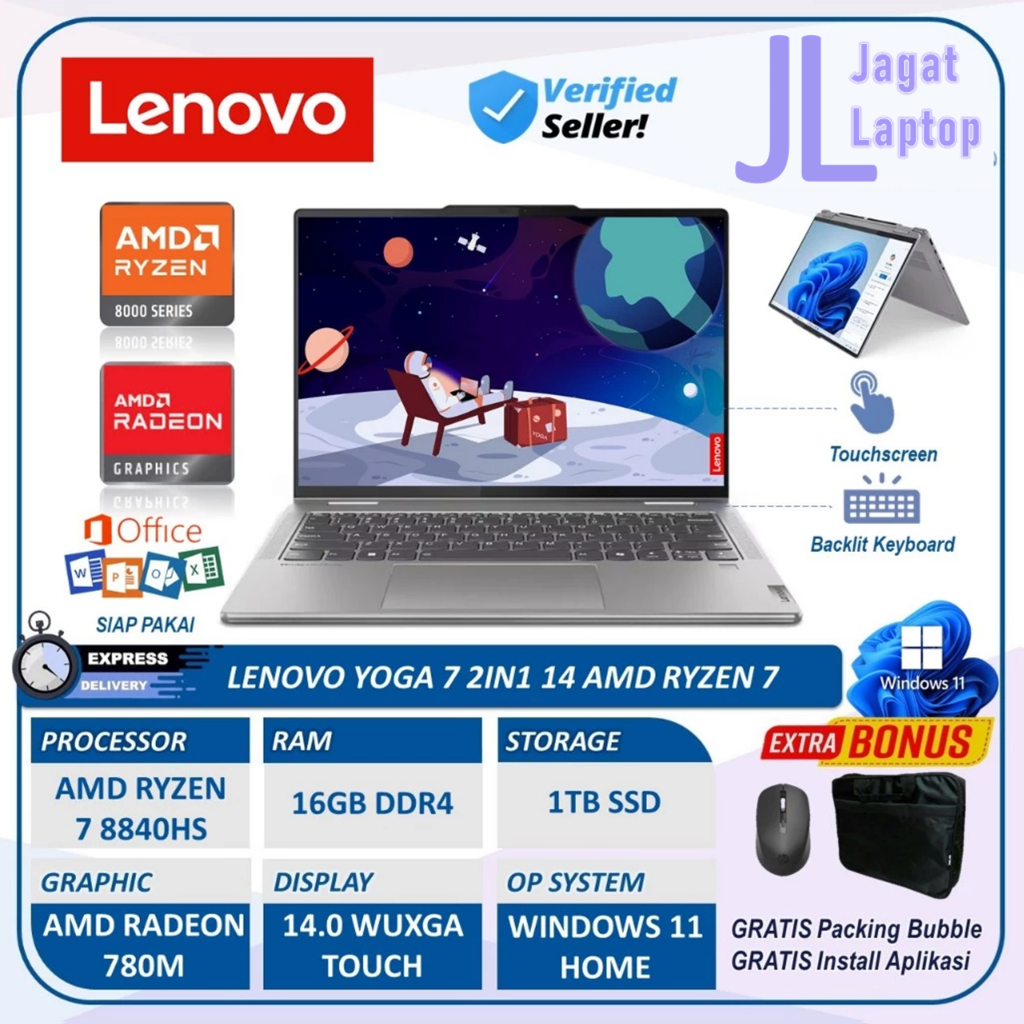Laptop Lenovo Yoga 7 2in1 14 Ryzen 7 8840hs 16GB DDR5 1TB SSD Radeon 780m 14.0 WUXGA Touch
