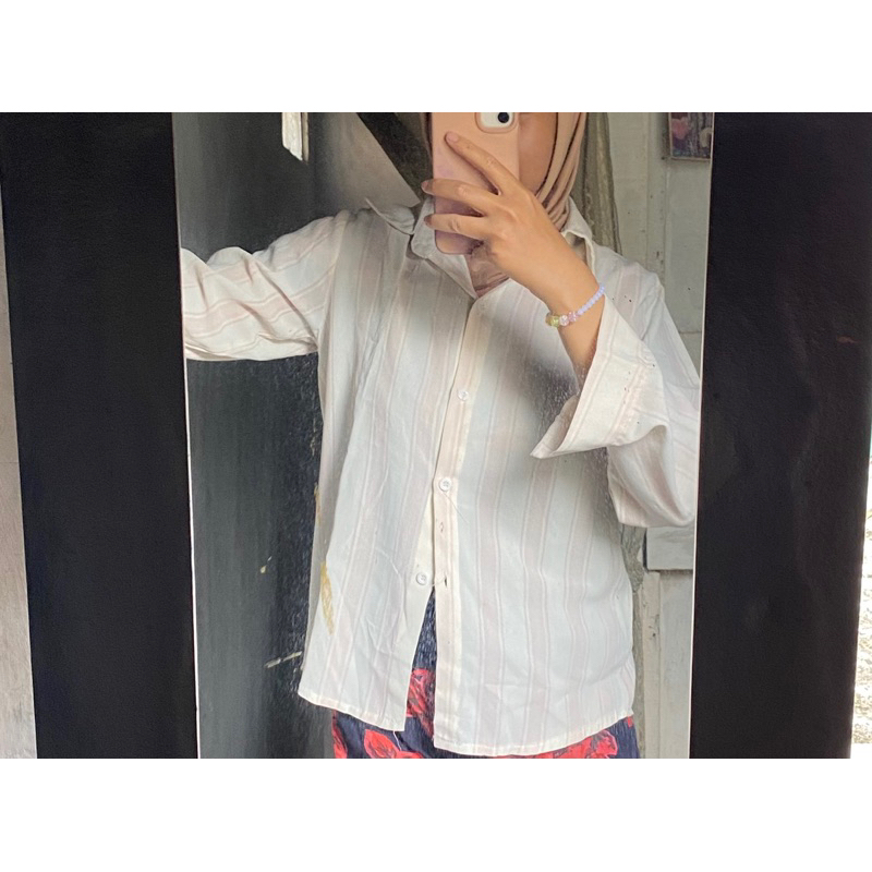 preloved kemeja salur pink