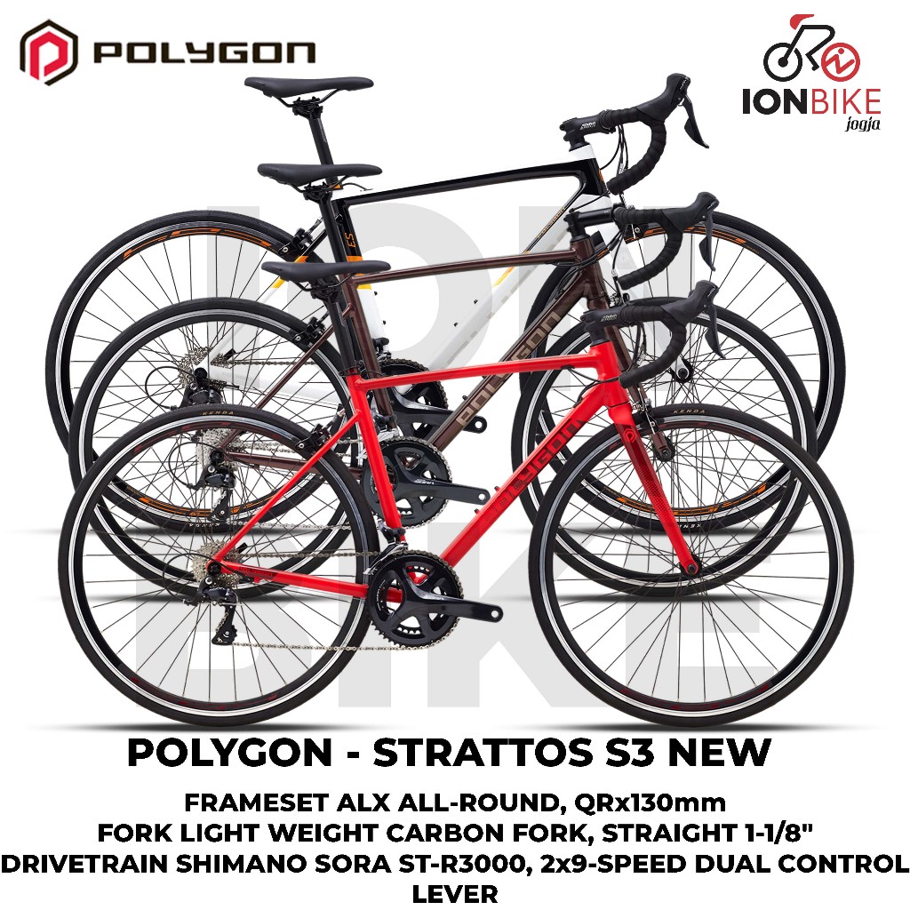 Sepeda Balap 700c Polygon Strattos S3 Terbaru Frame Alloy Ringan 9 Speed Road Bike Roadbike S-3 Fork