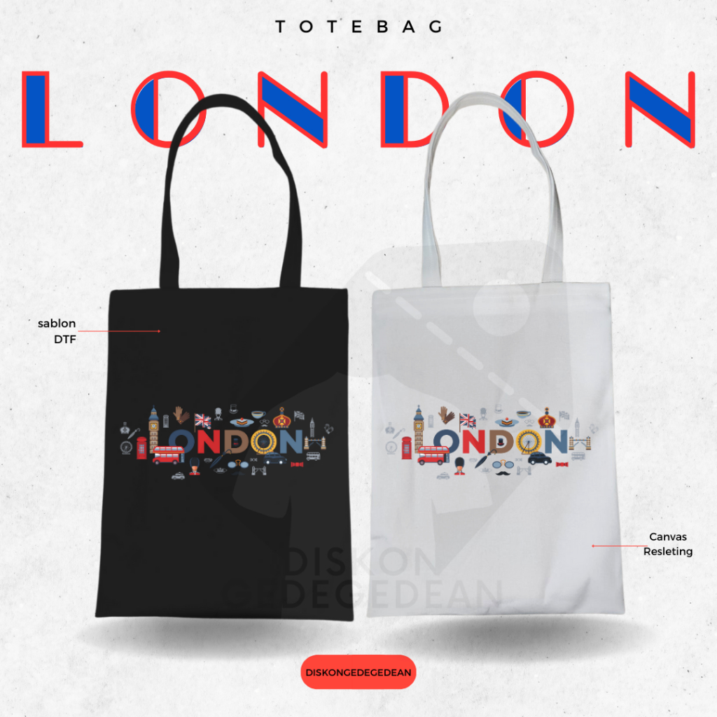 Diskongedegedean Totebag London Souvenir Tas Oleh Oleh London Kanvas Resleting 4